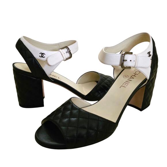 CHANEL Shoes - Chanel 2016 Karl Lagerfeld Quilted Navy CC Block Heel Sandals IT 41 US 10–10.5